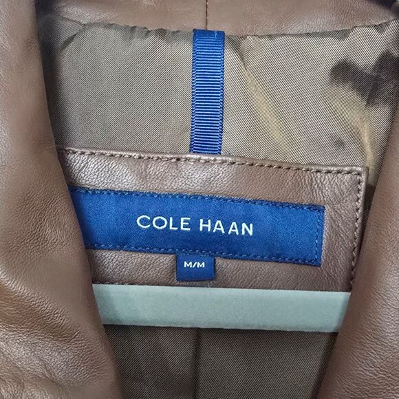 NWT Cole Haan Size Medium Hickory Women's Wing Collar Leather Jacket $498 MSRP - Picture 4 of 9